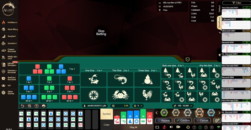 Game bầu cua tại AllBet Casino