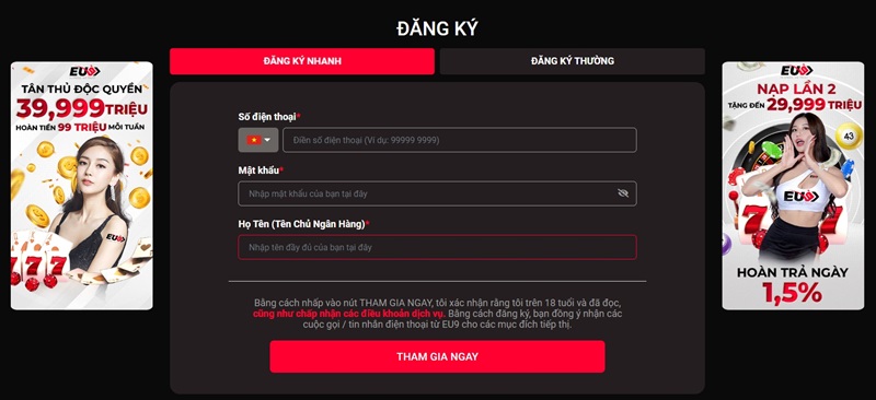 Đăng ký tài khoản EU9 để chơi Bonus Dice