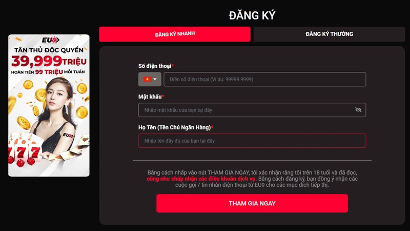 Đăng ký tài khoản trước khi chơi Six Cards