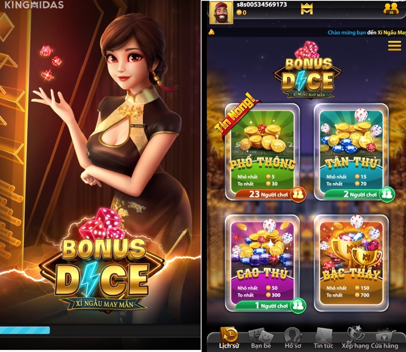 Giao diện tổng quan của game Bonus Dice