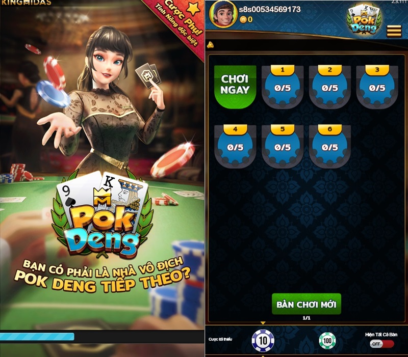 Giao diện tổng quan của game Kingmaker Pok Deng