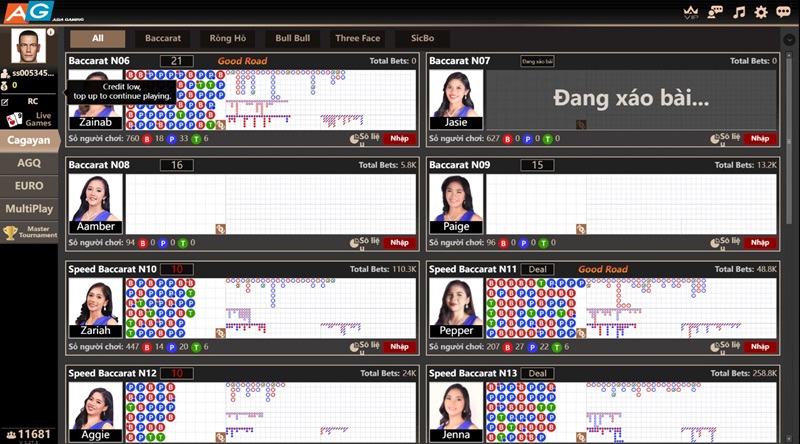 Sảnh AG Casino được phân chia theo nhiều khu vực