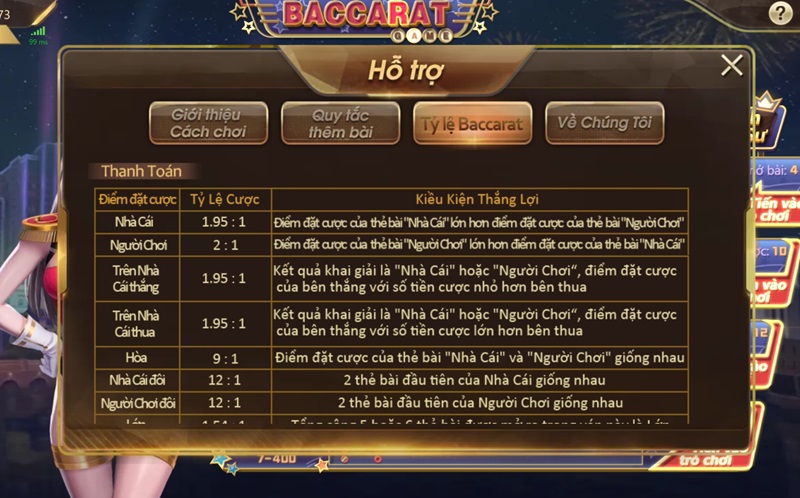 Tỉ lệ cược trong Baccarat