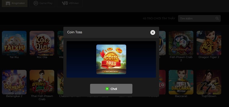 Vào Kingmaker chọn game Coin Toss